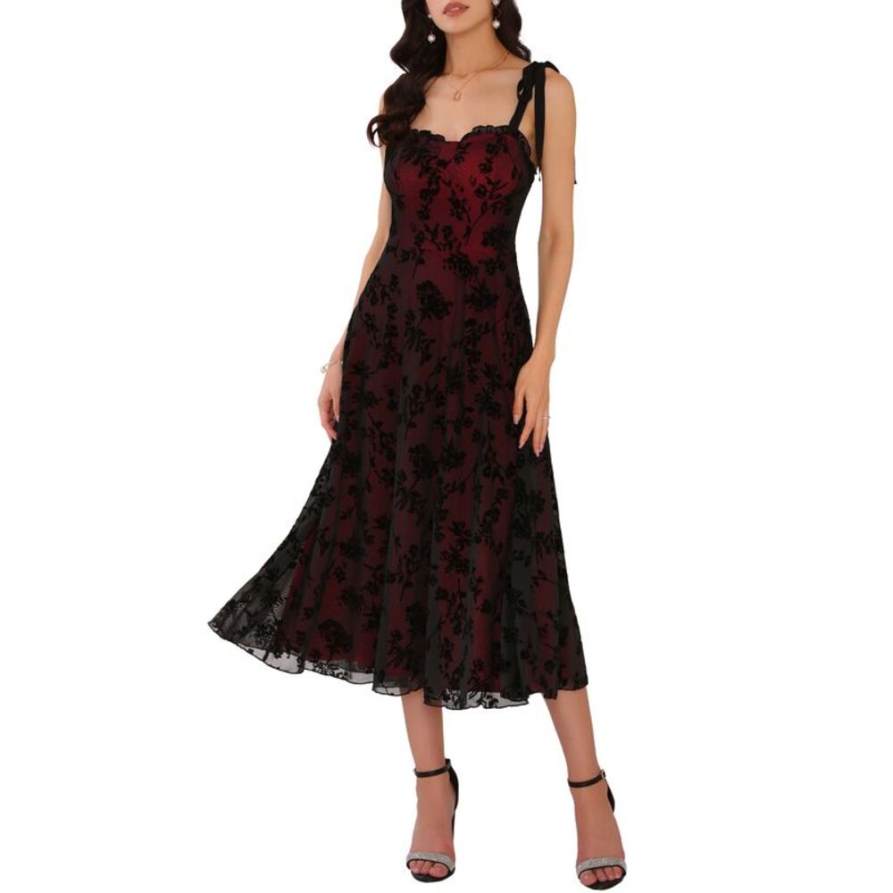 Cocktail Gothic Vintage Mesh Adjustable Spaghetti Strap Floral Dress Black
